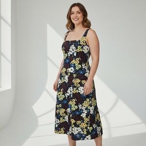Maeve by Anthropologie Floral Midi Dress Square Neck Sleeveless Size 14